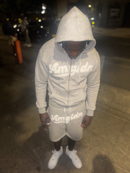 Amgldn Chenille Signature Hoodie & Shorts Set – Grey