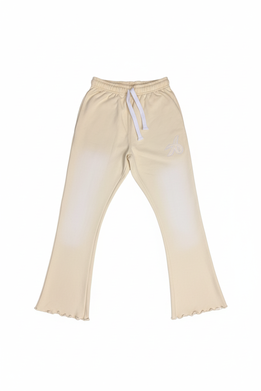 CAN'T STOP BEIGE SUNFADE DISTRESSED FLARES