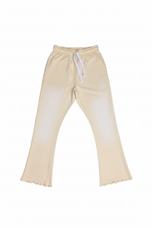 CAN'T STOP BEIGE SUNFADE DISTRESSED FLARES