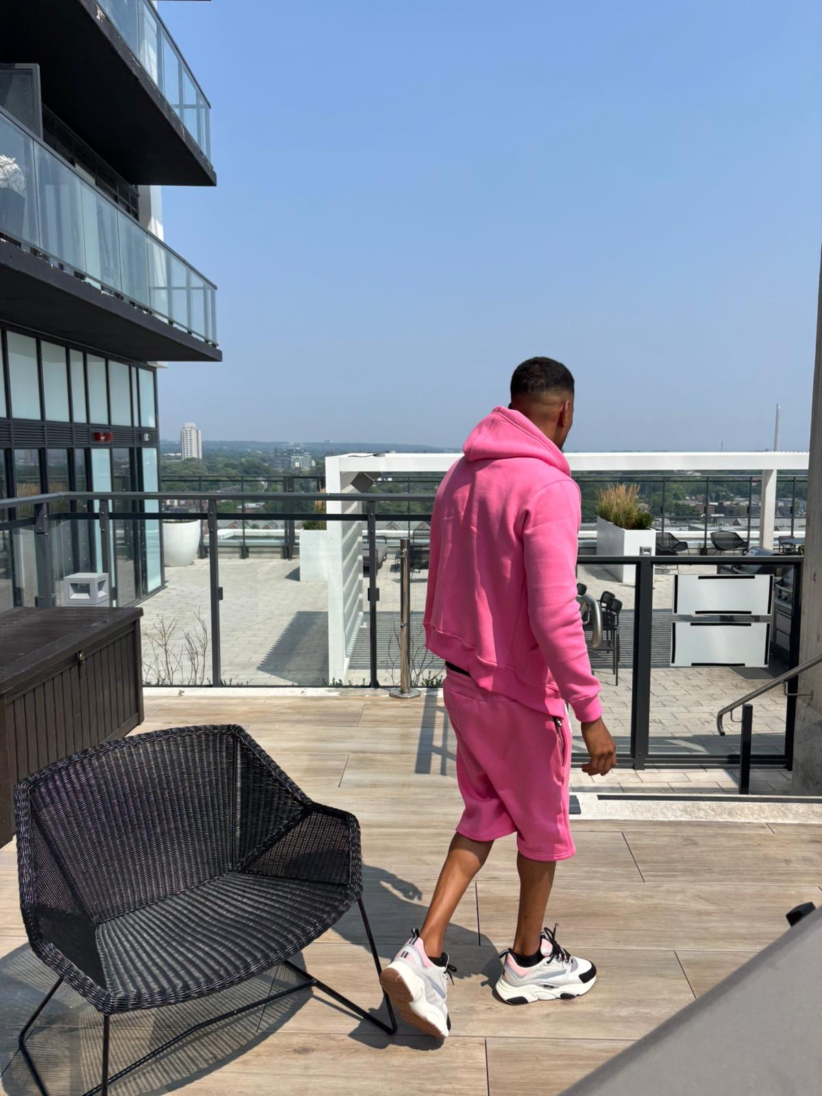 Amgldn Chenille Signature Hoodie & Shorts Set – Pink